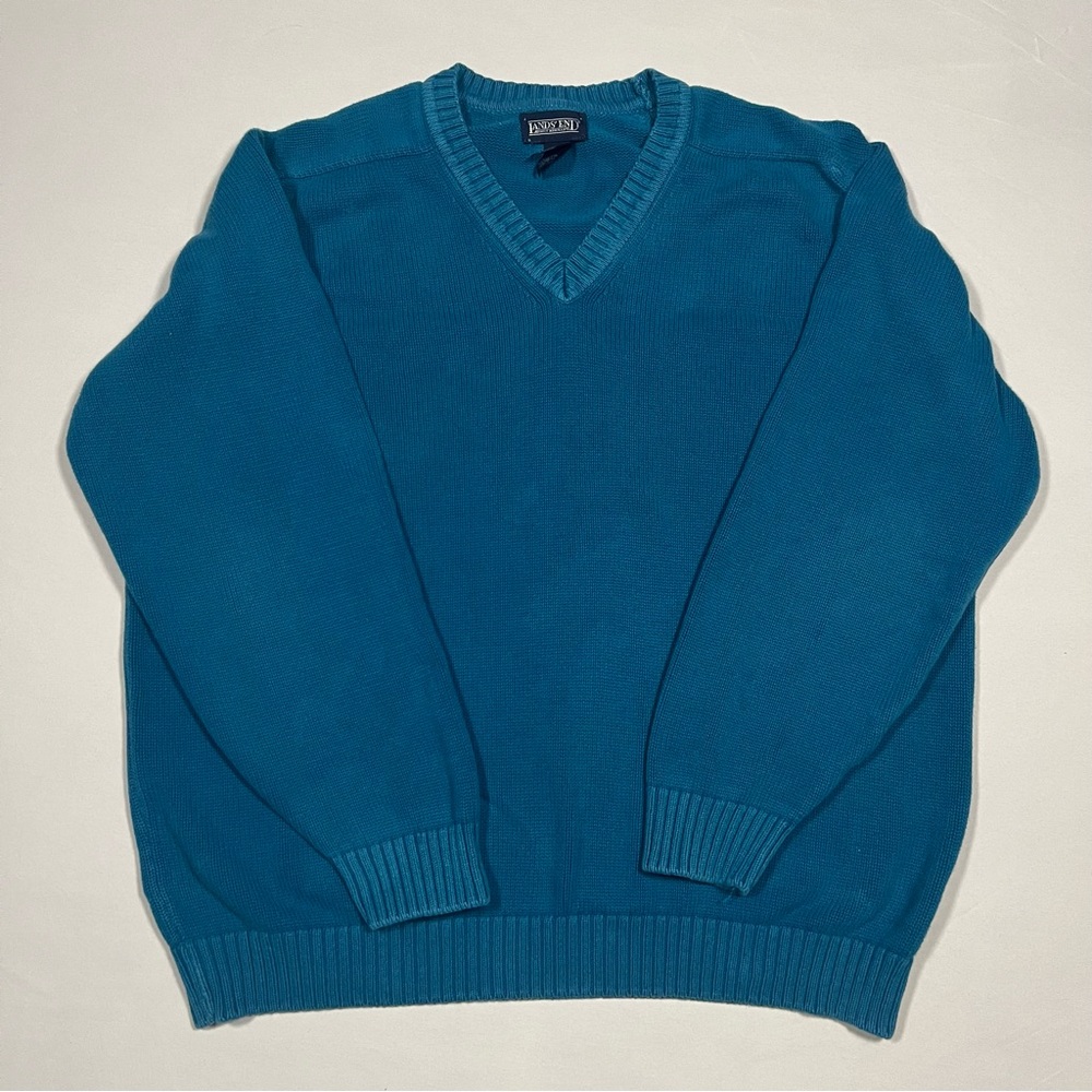 Lands' End Men’s Size XL‎ Tall Teal V-Neck Sweater Cozy Knit